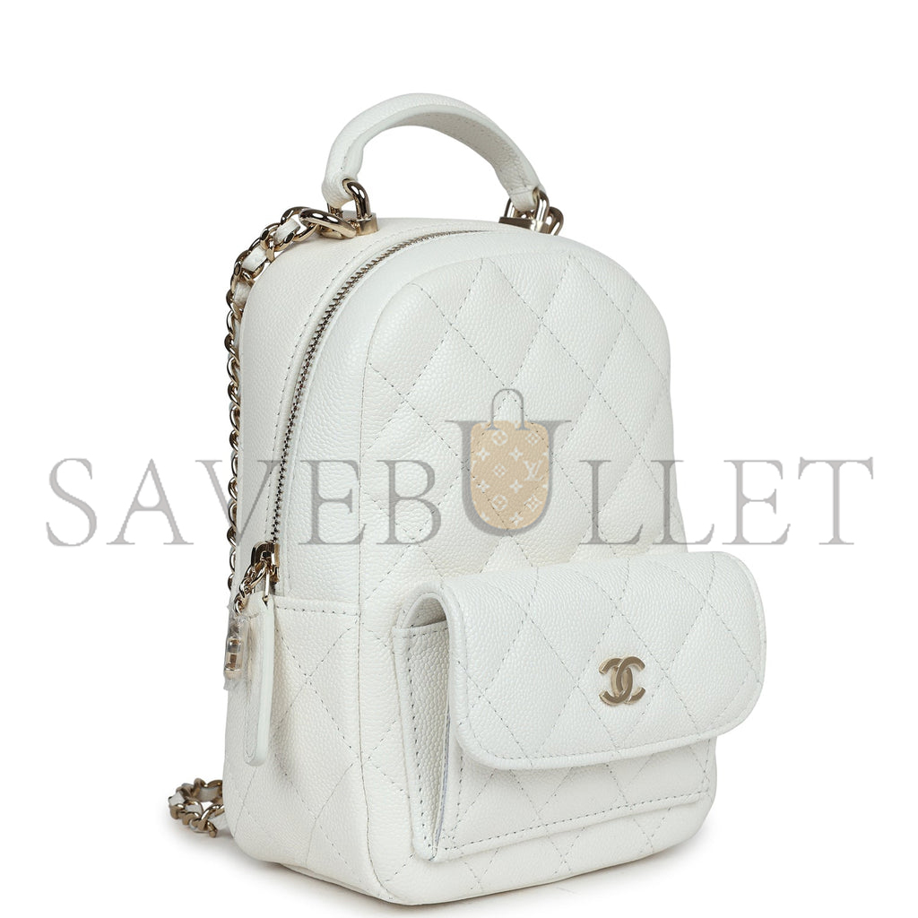 Ch*el mini phone holder backpack white caviar light gold hardware ap3753 (18*13*9cm)